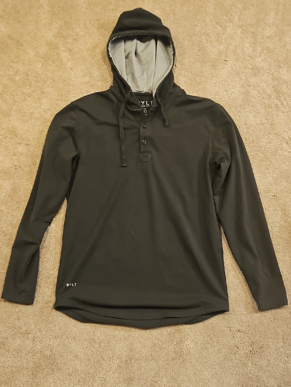 BYLT Basics Men's Dark Gray Hooded Henley shirt with Light Gray Lining